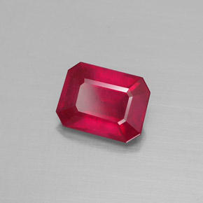 Rubí rojo natural de 1,72 ct, corte esmeralda, VS-SI