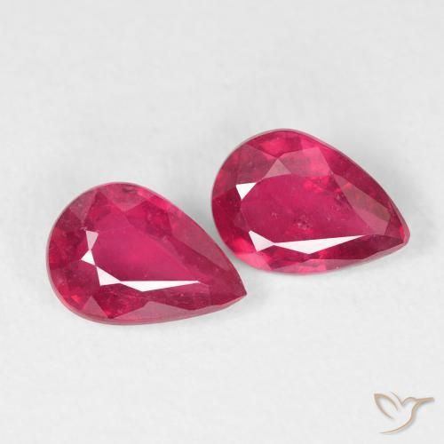 Gemas de Rubí Rojo medio natural de 1.59 ct, En forma de pera, VS
