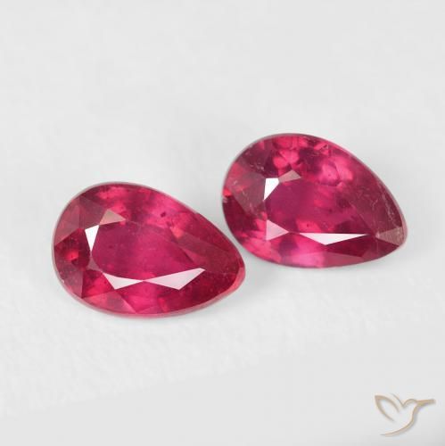 Gemas de Rubí Rojo medio natural de 1.23 ct, En forma de pera, VS-SI