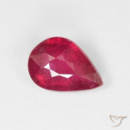 Rubí Rojo medio natural de 1.33 ct, En forma de pera, VS-SI