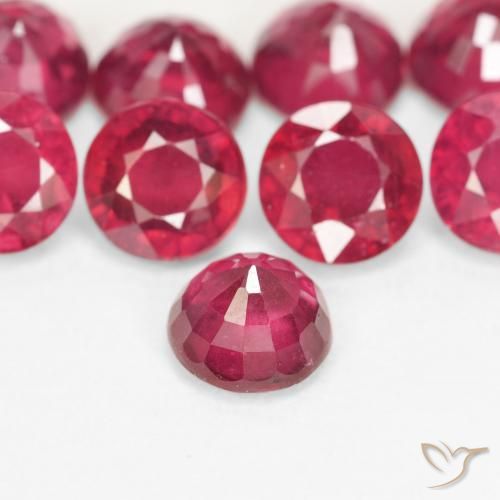 Rubí rojo natural de 1,39 ct, corte redondo, VS