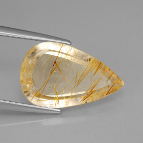 Cuarzo rutilado amarillo natural de 4,10 ct, en forma de pera, transparente