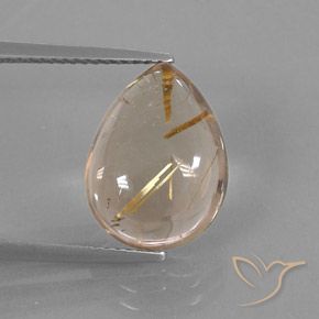 Cuarzo rutilo Marrón-dorado muy claro natural de 6.41 ct, En forma de pera, Transparente
