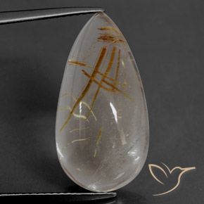 Cuarzo rutilo Marrón-dorado muy claro natural de 12.63 ct, En forma de pera, Transparente