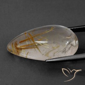 Cuarzo rutilo Marrón-dorado muy claro natural de 12.63 ct, En forma de pera, Transparente