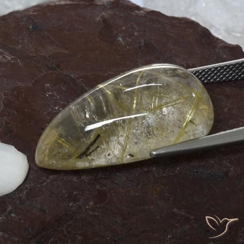 Cuarzo rutilo Marrón-dorado muy claro natural de 20.18 ct, En forma de pera, Transparente