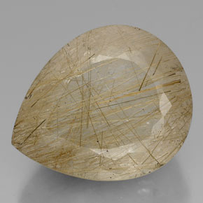 Cuarzo rutilado oro natural de 60,42 ct, en forma de pera, transparente