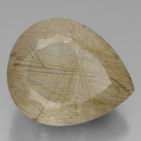 Cuarzo rutilado oro natural de 60,42 ct, en forma de pera, transparente