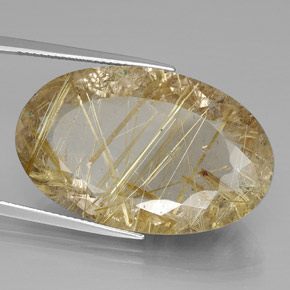 Cuarzo rutilado amarillo natural de 34,67 ct, corte óvalo, transparente