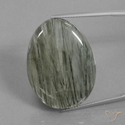 31.28ct Natural Verde medio Cuarzo rutilo, Ovalada, Translúcido