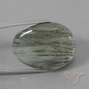 Cuarzo rutilo Verde medio natural de 31.28 ct, Ovalada, Translúcido