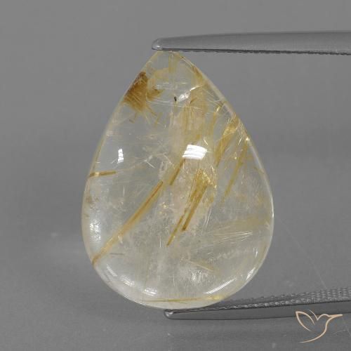 Cuarzo rutilo Marrón-dorado muy claro natural de 13.55 ct, En forma de pera, Transparente