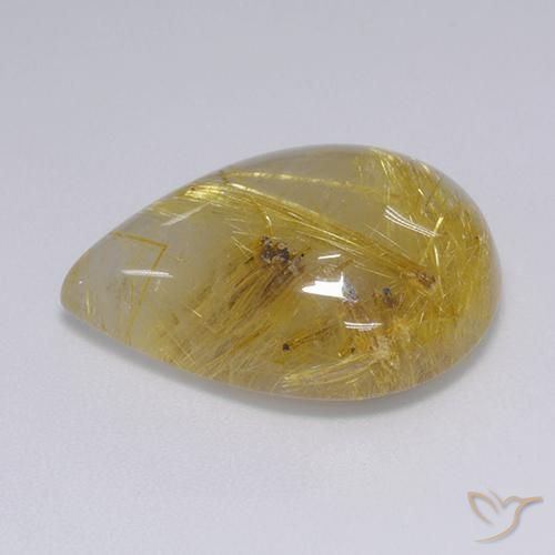 Cuarzo rutilo Dorado medio natural de 16.01 ct, En forma de pera, Translúcido