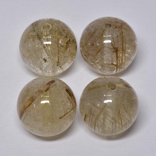 Gemas de cuarzo rutilado dorado natural de 28,45 ct, esfera / bola, transparente