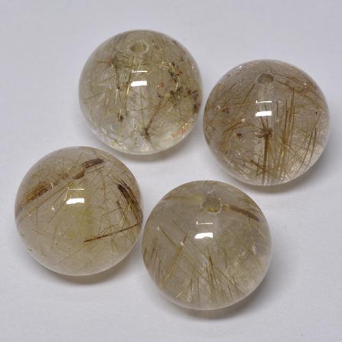 Gemas de cuarzo rutilado dorado natural de 28,45 ct, esfera / bola, transparente
