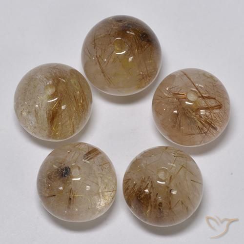 Gemas de Cuarzo rutilo Marrón-dorado claro natural de 25.32 ct, Esfera / Bola, Transparente