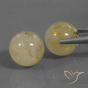 Gemas de Cuarzo rutilo Amarillo medio natural de 35.25 ct, Esfera / Bola, Transparente