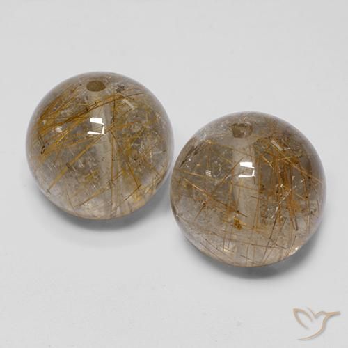 Gemas de Cuarzo rutilo Marrón cálido natural de 30.85 ct, Esfera / Bola, Transparente