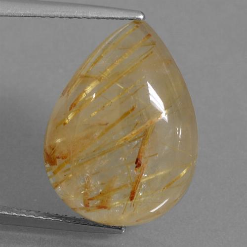 Cuarzo rutilo Dorado medio natural de 15.00 ct, En forma de pera, Transparente