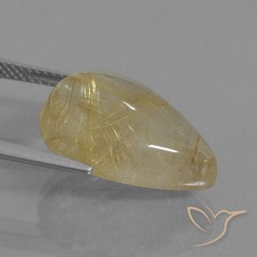 Cuarzo rutilo Marrón-dorado muy claro natural de 10.98 ct, En forma de pera, Transparente