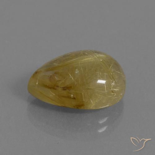 Cuarzo rutilo Marrón-dorado muy claro natural de 7.54 ct, En forma de pera, Transparente