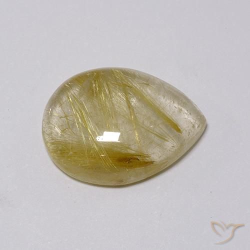 Cuarzo rutilo Marrón-dorado muy claro natural de 7.58 ct, En forma de pera, Transparente