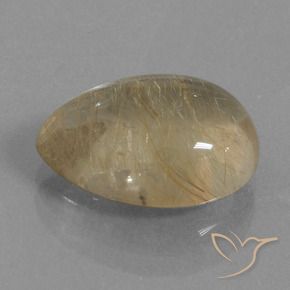 Cuarzo rutilo Marrón-dorado muy claro natural de 7.59 ct, En forma de pera, Transparente