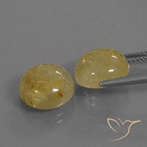 Gemas de Cuarzo rutilo Amarillo medio natural de 10.91 ct, Redondo, Transparente
