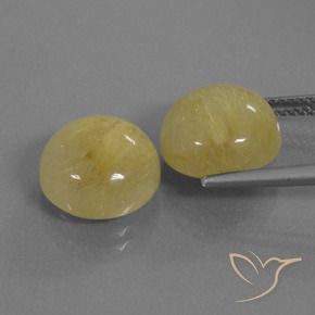 Gemas de Cuarzo rutilo Amarillo medio natural de 11.05 ct, Redondo, Translúcido