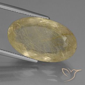 Cuarzo rutilado amarillo natural de 21,51 ct, corte óvalo, transparente