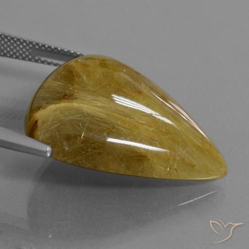 Cuarzo rutilo Amarillo terroso natural de 25.66 ct, En forma de pera, Translúcido
