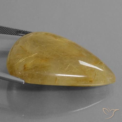 Cuarzo rutilo Amarillo dorado natural de 96.56 ct, En forma de pera, Translúcido