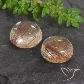 Gemas de Cuarzo rutilo Naranja rojizo oscuro natural de 7.67 ct, Redondo, Transparente