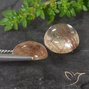 Gemas de Cuarzo rutilo Naranja rojizo oscuro natural de 7.67 ct, Redondo, Transparente