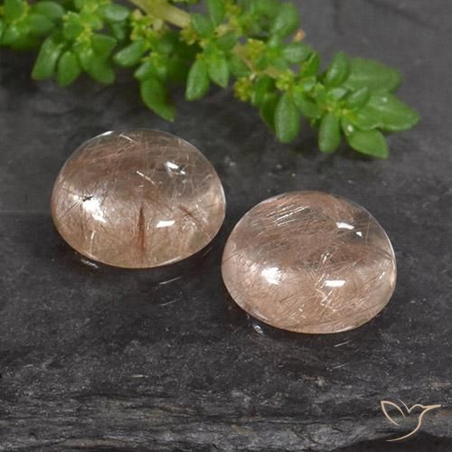 Gemas de Cuarzo rutilo Naranja rojizo oscuro natural de 6.52 ct, Redondo, Transparente
