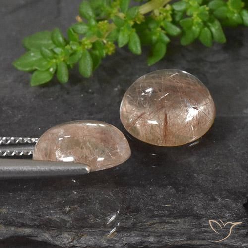 Gemas de Cuarzo rutilo Naranja rojizo oscuro natural de 6.52 ct, Redondo, Transparente