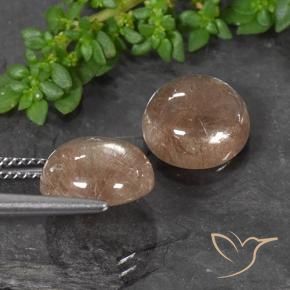 Gemas de Cuarzo rutilo Naranja rojizo oscuro natural de 7.48 ct, Redondo, Transparente