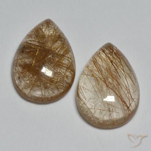 Gemas de Cuarzo rutilo Marrón cálido natural de 3.65 ct, En forma de pera, Transparente