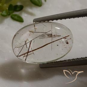 Cuarzo rutilo Claro con cobre natural de 3.42 ct, Ovalada, Transparente
