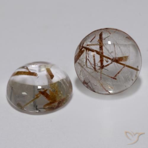 Gemas de Cuarzo rutilo Claro con marrón natural de 4.77 ct, Redondo, Transparente