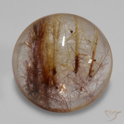 7.37ct Natural Claro con marrón Cuarzo rutilo, Redondo, Transparente