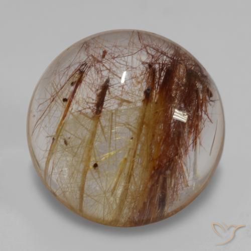 Cuarzo rutilo Claro con marrón natural de 7.37 ct, Redondo, Transparente
