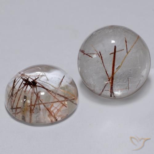 Gemas de Cuarzo rutilo Claro con cobre natural de 5.29 ct, Redondo, Transparente