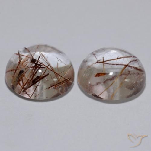 Gemas de Cuarzo rutilo Claro con cobre natural de 5.29 ct, Redondo, Transparente