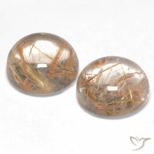 Gemas de Cuarzo rutilo Marrón muy claro natural de 2.96 ct, Redondo, Transparente