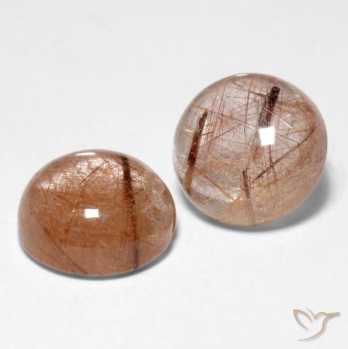 Gemas de Cuarzo rutilo Marrón cálido natural de 3.11 ct, Redondo, Translúcido