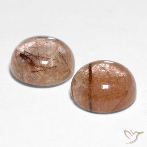 Gemas de Cuarzo rutilo Marrón cálido natural de 3.11 ct, Redondo, Translúcido