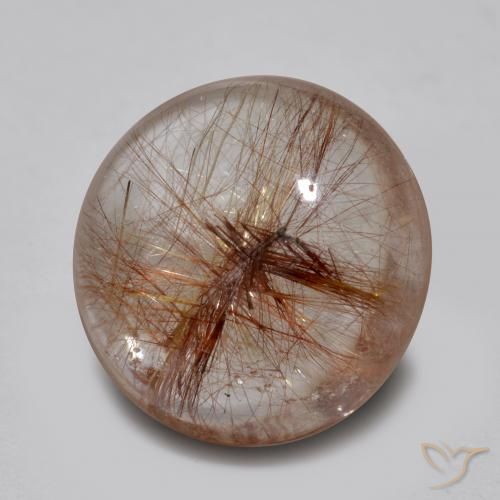 Cuarzo rutilo Claro con cobre natural de 4.63 ct, Redondo, Transparente