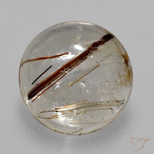Cuarzo rutilo Claro con marrón natural de 4.76 ct, Redondo, Transparente