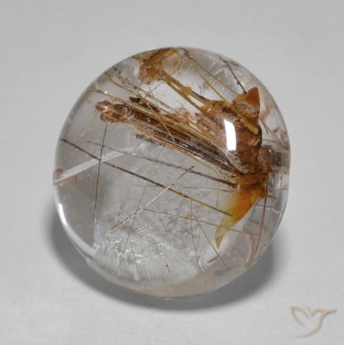 Cuarzo rutilo Claro con marrón natural de 5.96 ct, Redondo, Transparente